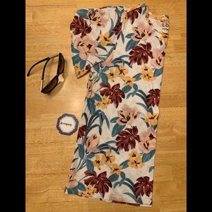 LOFT Floral Tee with Tulip Sleeves L 100% Cotton